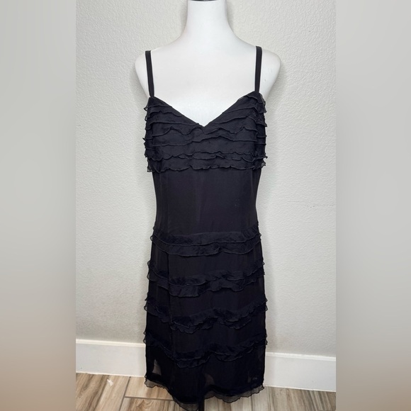 Vintage 100% Silk‎ Ruffle Mini Dress Size 8 Black Whimsygoth - Picture 1 of 13
